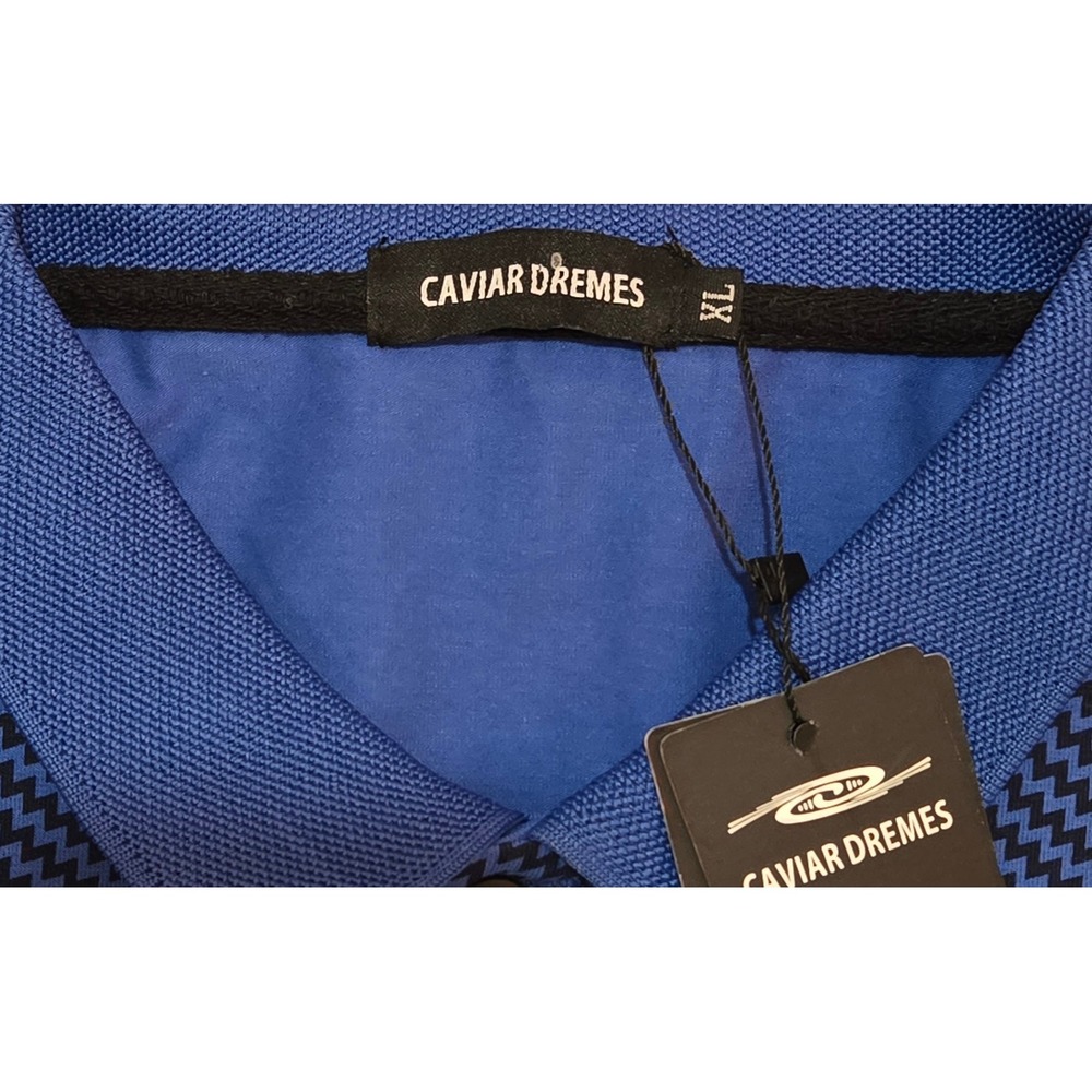 CAVIAR DREMES Mens XL Blue Geometric Stripe Golf Polo Shirt - Picture 4 of 5
